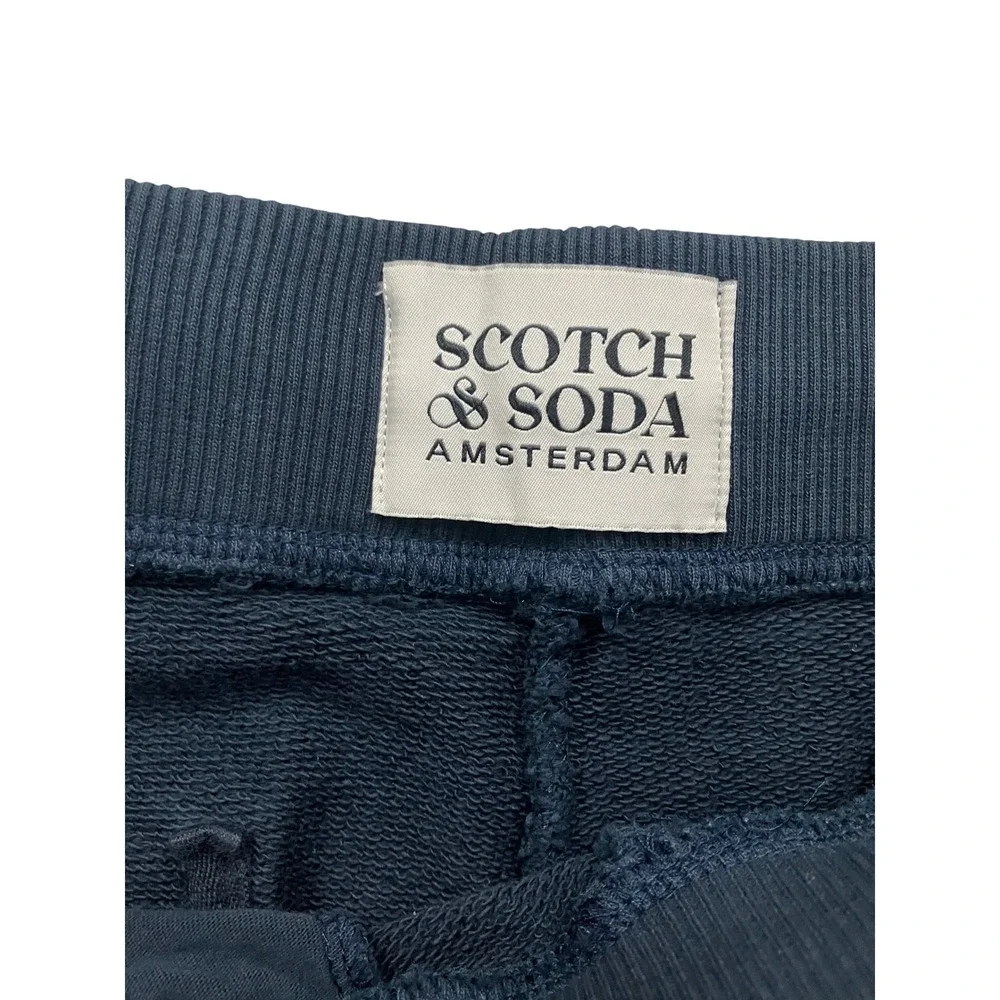 Scotch & Soda Amsterdam Men Navy Blue French Terry Jogger Sweatpants Side Stripe